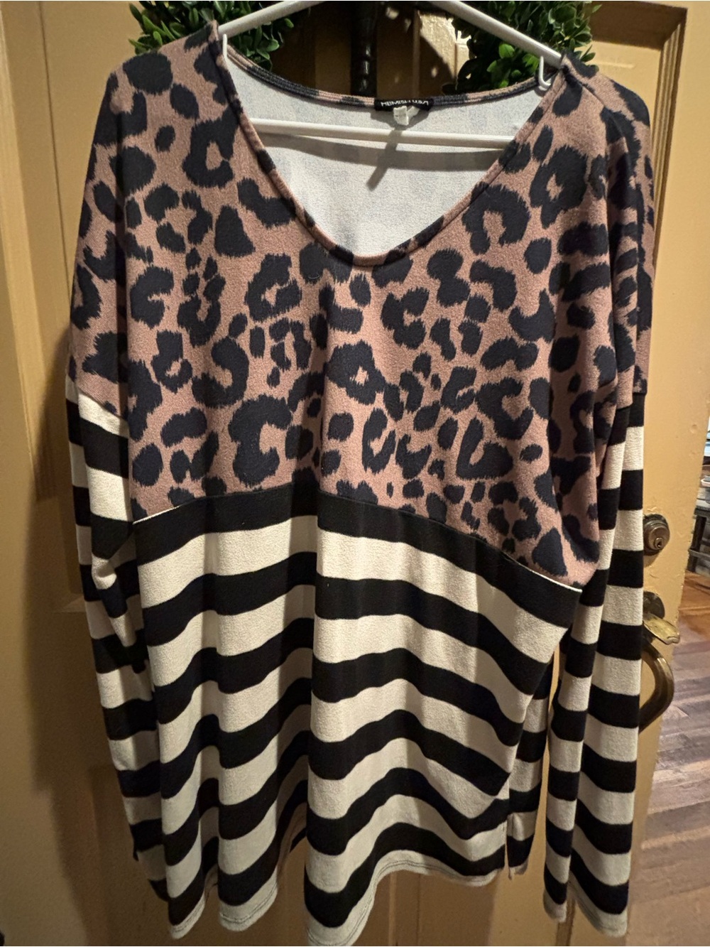 HEIMISH USA Black & Blush Leopard Striped Knit Top